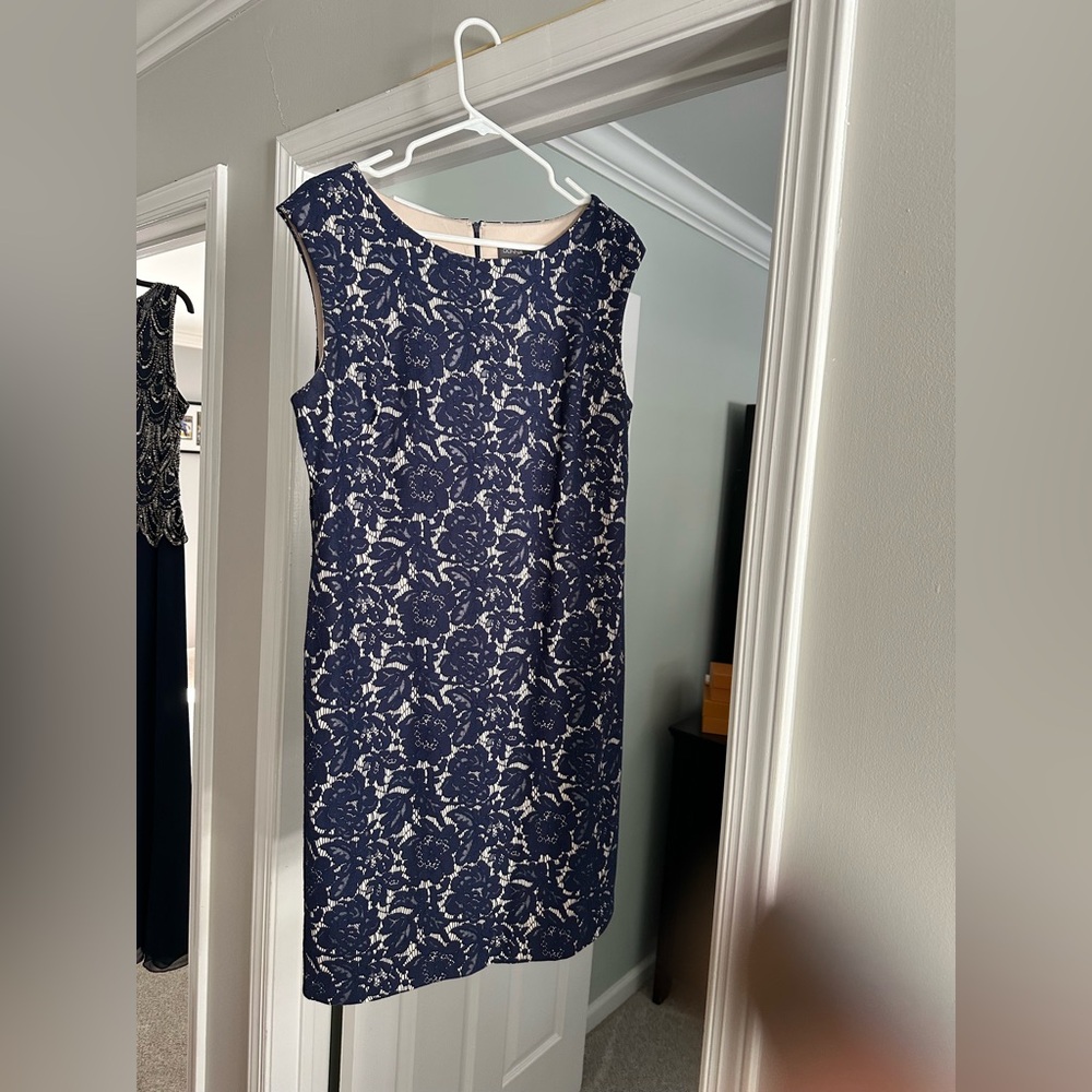 Donna Ricco Navy and Cream Floral Midi Dress